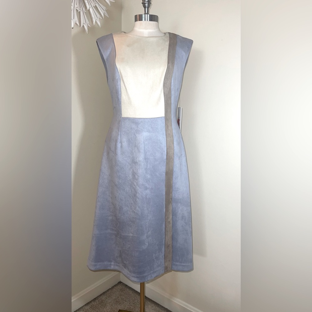 Calvin Klein Colorblock Sheath Faux Suede Midi Dress 4